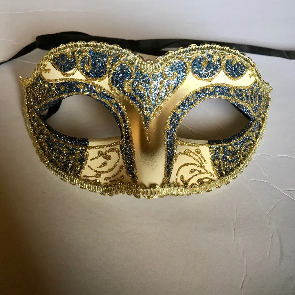 KBW Gold Royal Blue Glitter Masquerade Mask NEW